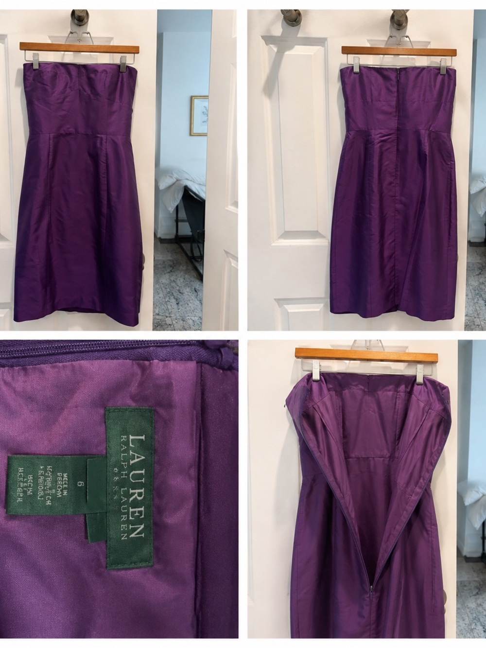 Lauren Ralph Lauren Strapless Satin Midi Dress in Deep Purple
